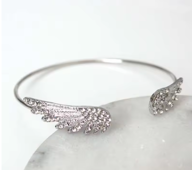 Korean Silver Color Angel Wing Cuff Bracelet For Women Exquisite Crystal Feather Adjustable Bracelet Wedding Jewelry Gifts