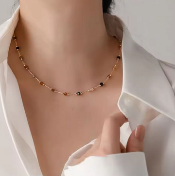 NEW Women 316L Stainless Steel Natural Colored Beads Necklace Bracelet Bohemian Trend Non-fading Colorful Jewelry Set Gift