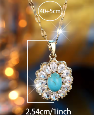 Female Crystal White Zircon Blue Stone Pendant Necklace Vintage Gold Color Wedding Jewelry For Women