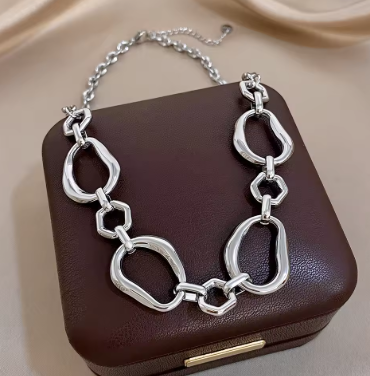 Irregular Geometric Circle Chain Necklaces for Women Fashion Gold Silver Color Stainless Steel Necklace Waterproof Jewelry