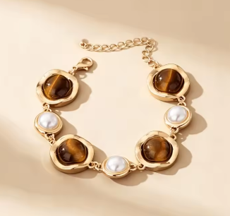 1pc Bohemian Style Adjustable Oval Cat-eye Women's Bracelet Vintage Metal Bracelet Accessory Daily Handmade Party Jewelry Gift
