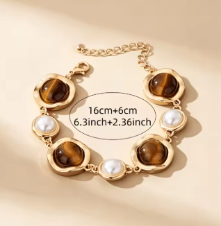 1pc Bohemian Style Adjustable Oval Cat-eye Women's Bracelet Vintage Metal Bracelet Accessory Daily Handmade Party Jewelry Gift