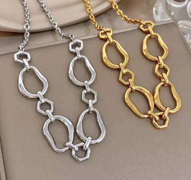 Irregular Geometric Circle Chain Necklaces for Women Fashion Gold Silver Color Stainless Steel Necklace Waterproof Jewelry