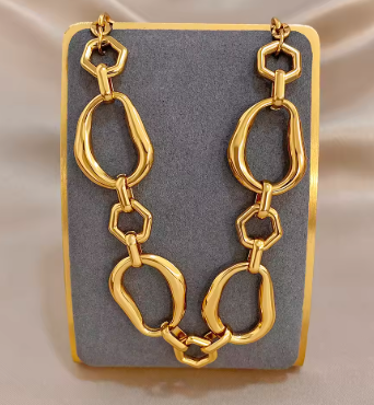Irregular Geometric Circle Chain Necklaces for Women Fashion Gold Silver Color Stainless Steel Necklace Waterproof Jewelry