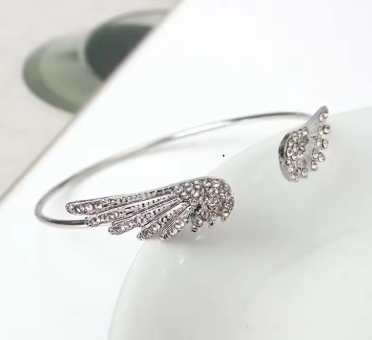 Korean Silver Color Angel Wing Cuff Bracelet For Women Exquisite Crystal Feather Adjustable Bracelet Wedding Jewelry Gifts