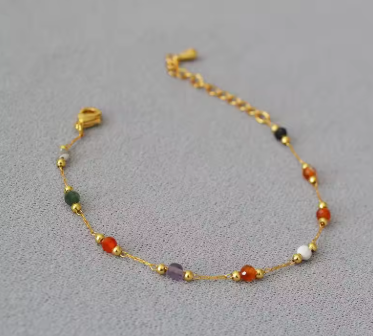 NEW Women 316L Stainless Steel Natural Colored Beads Necklace Bracelet Bohemian Trend Non-fading Colorful Jewelry Set Gift