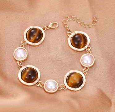 1pc Bohemian Style Adjustable Oval Cat-eye Women's Bracelet Vintage Metal Bracelet Accessory Daily Handmade Party Jewelry Gift