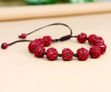 Customized Natural Red Organic Cinnabar Chinese Zodiac Bracelet Beads Accessories DIY Bangle Charm Jewellery Fashion Amulet Gift