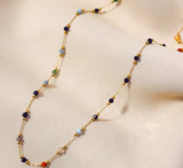NEW Women 316L Stainless Steel Natural Colored Beads Necklace Bracelet Bohemian Trend Non-fading Colorful Jewelry Set Gift