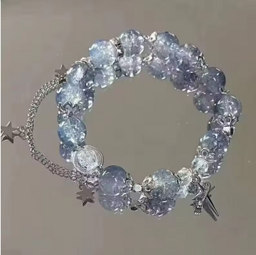 Niche Design Star Chain Tassel Bracelet for Women Fantasy Blue Crystal Beads Elastic Rope Bracelet Best Friend Jewelry Gifts
