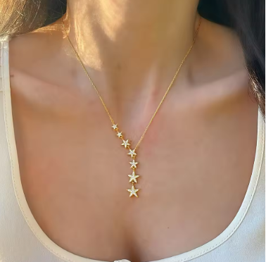Huitan Aesthetic Stars Pendant Necklace Women Luxury Silver Color/Gold Color Choker Chain Necklace Wedding Party Fashion Jewelry