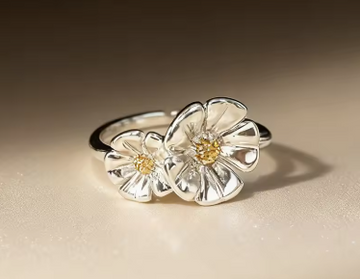 Sterling Silver Flower Couple Woman Adjustable Rings Chrome Designer Fine Jewelry Elegant Accessories Jewellery