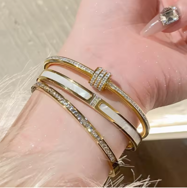 Luxury Bangles Stainless Steel Gold Color Bracelet Sparkling Women's Hand Bracelets Inlaid With Zircon Fashion Jewelry