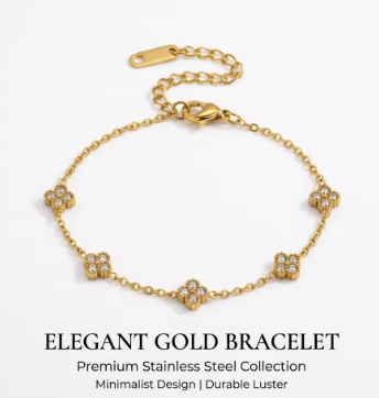 Luxury Gold Color Flower Zircon Bracelet - Stainless Steel Jewelry for Women, Hypoallergenic Gift & Bangles Accessories