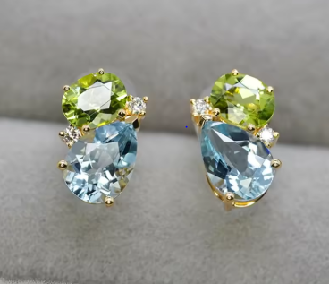 Huitan Natural Blue/Green Cubic Zirconia Stud Earrings for Women Gold Color Tiny Elegant Daily Minialist Party Chic Jewelry Gift