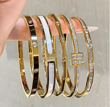 Luxury Bangles Stainless Steel Gold Color Bracelet Sparkling Women's Hand Bracelets Inlaid With Zircon Fashion Jewelry