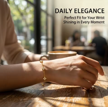 Luxury Gold Color Flower Zircon Bracelet - Stainless Steel Jewelry for Women, Hypoallergenic Gift & Bangles Accessories