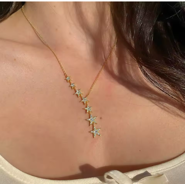 Huitan Aesthetic Stars Pendant Necklace Women Luxury Silver Color/Gold Color Choker Chain Necklace Wedding Party Fashion Jewelry