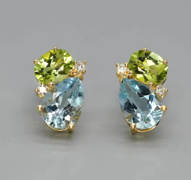 Huitan Natural Blue/Green Cubic Zirconia Stud Earrings for Women Gold Color Tiny Elegant Daily Minialist Party Chic Jewelry Gift