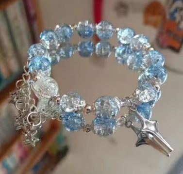 Niche Design Star Chain Tassel Bracelet for Women Fantasy Blue Crystal Beads Elastic Rope Bracelet Best Friend Jewelry Gifts