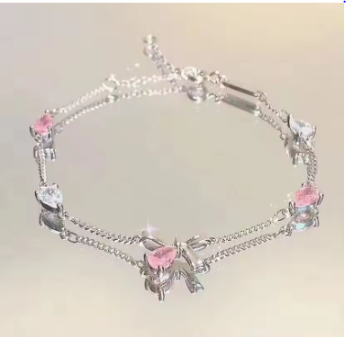 2025 New Women Bracelet Shiny Pink Zircon Butterfly Cherry Blossom Hand Chain for Girls Friendship Gift Y2k Accessories