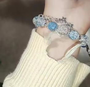 Niche Design Star Chain Tassel Bracelet for Women Fantasy Blue Crystal Beads Elastic Rope Bracelet Best Friend Jewelry Gifts