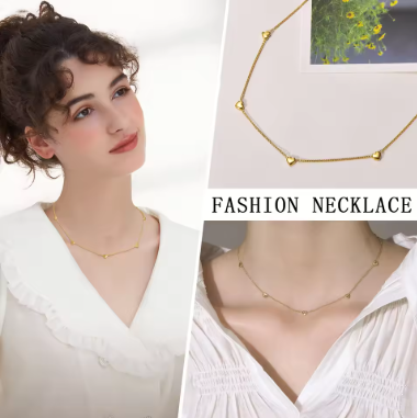 Heart Link Choker Chain Necklace for Women,stainless Steel Jewelry Girlfriend Gift