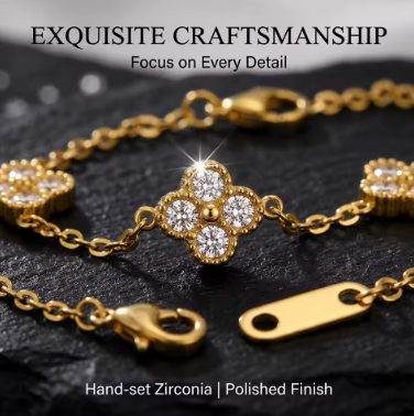 Luxury Gold Color Flower Zircon Bracelet - Stainless Steel Jewelry for Women, Hypoallergenic Gift & Bangles Accessories