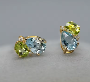 Huitan Natural Blue/Green Cubic Zirconia Stud Earrings for Women Gold Color Tiny Elegant Daily Minialist Party Chic Jewelry Gift