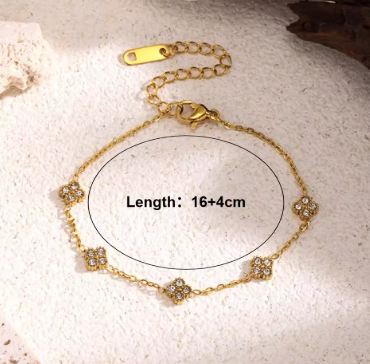 Luxury Gold Color Flower Zircon Bracelet - Stainless Steel Jewelry for Women, Hypoallergenic Gift & Bangles Accessories