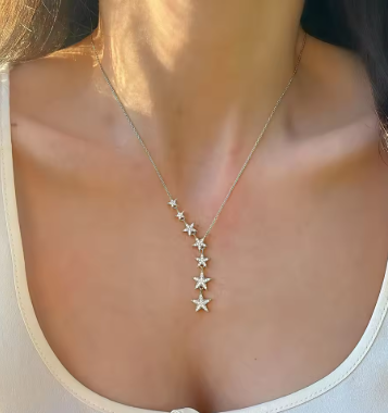 Huitan Aesthetic Stars Pendant Necklace Women Luxury Silver Color/Gold Color Choker Chain Necklace Wedding Party Fashion Jewelry