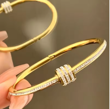 Luxury Bangles Stainless Steel Gold Color Bracelet Sparkling Women's Hand Bracelets Inlaid With Zircon Fashion Jewelry