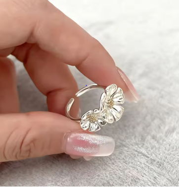 Sterling Silver Flower Couple Woman Adjustable Rings Chrome Designer Fine Jewelry Elegant Accessories Jewellery