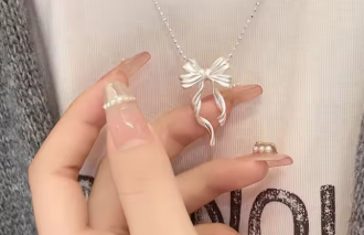 New Silver Color Elegant Bow Pendant Necklace Beads Clavicle Chain Luxury Fine Jewelry for Wedding Party Women Gifts