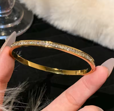 Luxury Bangles Stainless Steel Gold Color Bracelet Sparkling Women's Hand Bracelets Inlaid With Zircon Fashion Jewelry