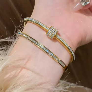 Luxury Bangles Stainless Steel Gold Color Bracelet Sparkling Women's Hand Bracelets Inlaid With Zircon Fashion Jewelry