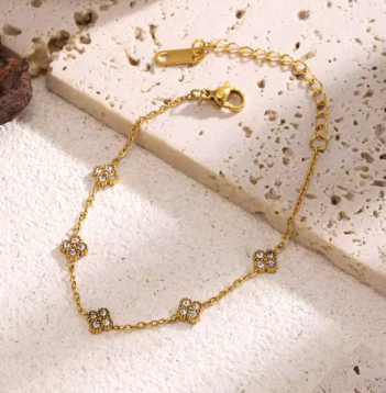 Luxury Gold Color Flower Zircon Bracelet - Stainless Steel Jewelry for Women, Hypoallergenic Gift & Bangles Accessories