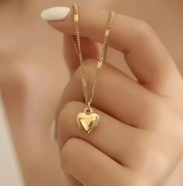 Gold Plated Stainless Steel Puffy Heart Pendant Necklace Dainty Romantic Jewelry Gift for Women Birthday Anniversary Valentine's