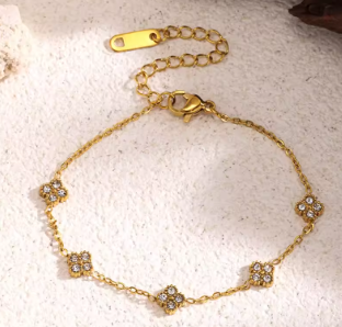 Luxury Gold Color Flower Zircon Bracelet - Stainless Steel Jewelry for Women, Hypoallergenic Gift & Bangles Accessories